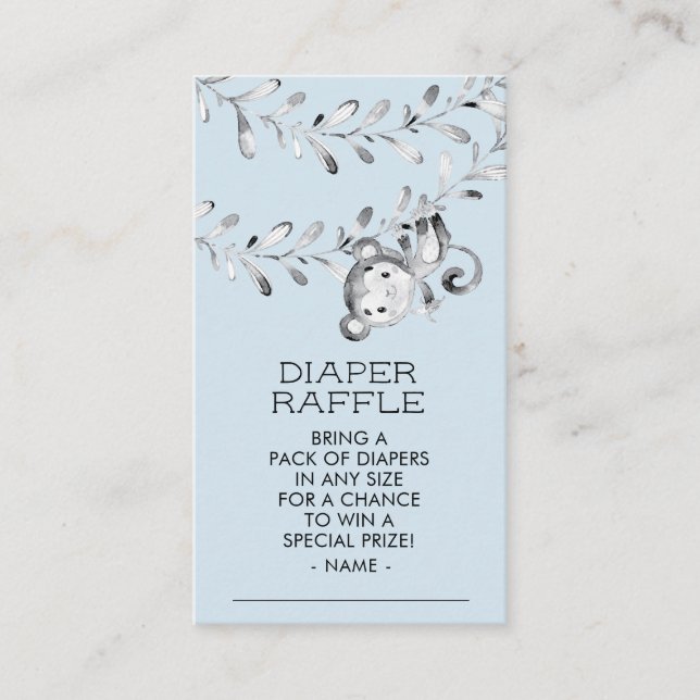 Monkey Boys Baby Shower Diaper Raffle Biljett Tilläggskort (Framsida)
