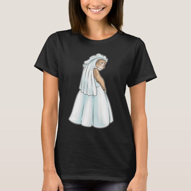 Monkey Bride Veil Bröllop T Shirt (Framsida)
