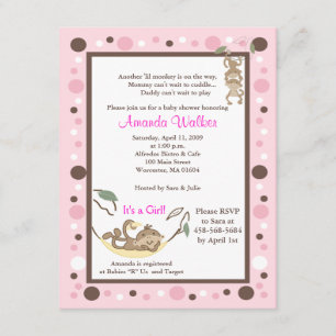 Monkey Business 4 x 5 Rosa Dot Baby Shower Inbjuda Inbjudningar