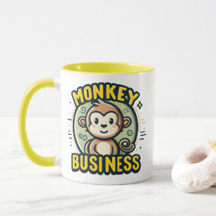 Monkey Business Cute Tecknad Playness Mugg