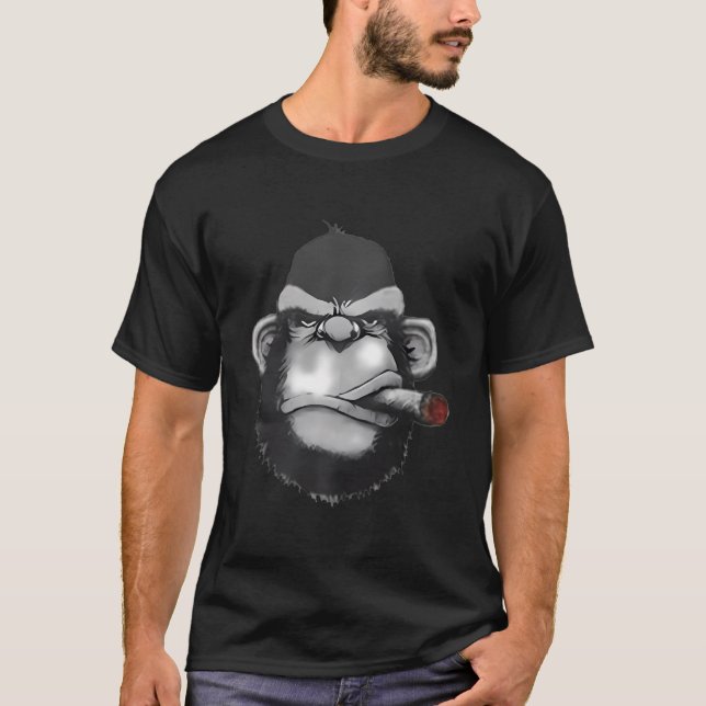 Monkey Business Funny Cigar Smoker T Shirt (Framsida)