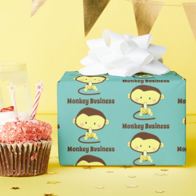 Monkey Business Funny Tecknad-design Presentpapper (Födelsedagsfest)