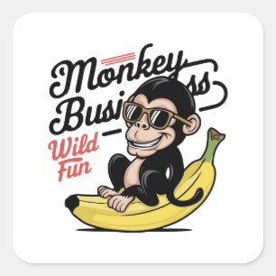 Monkey Business,Vild Roligt Fyrkantigt Klistermärke