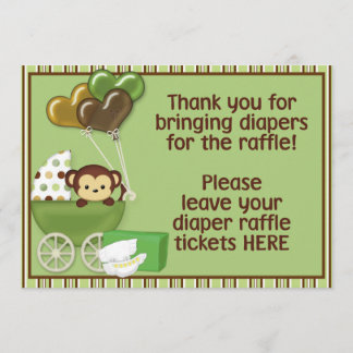 Monkey Carriage Grn Baby Shower Diaper Raffle Sign Inbjudningar