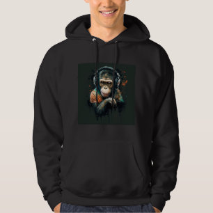 Monkey Chimp DJ med hörlurar, musik älskare. Hoodie