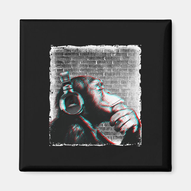 Monkey Chimp med hörlurar Shirt - Edm Dj Music Magnet (Framsidan)