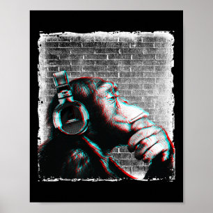 Monkey Chimp med hörlurar Shirt - Edm Dj Music Poster