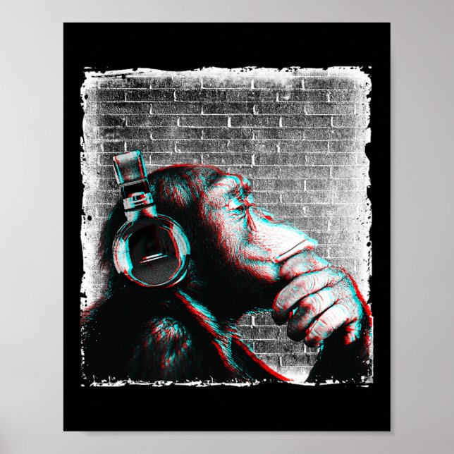 Monkey Chimp med hörlurar Shirt - Edm Dj Music Poster (Framsidan)