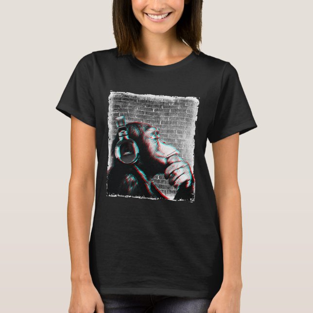 Monkey Chimp med hörlurar Shirt - Edm Dj Music T (Framsida)