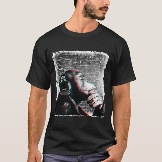 Monkey Chimp med hörlurar Shirt - Edm Dj Music T (Framsida)