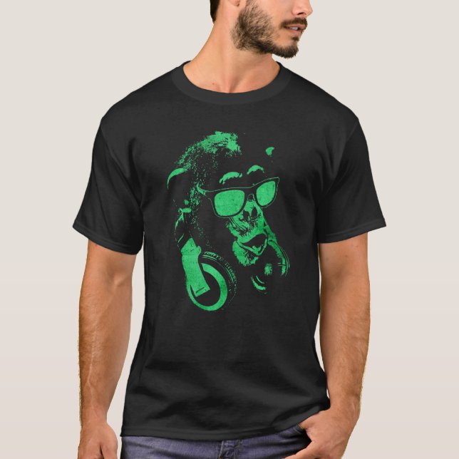 Monkey Chimp med solglasögon och hörlurar 4 T Shirt (Framsida)
