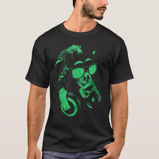 Monkey Chimp med solglasögon och hörlurar 4 T Shirt (Framsida)