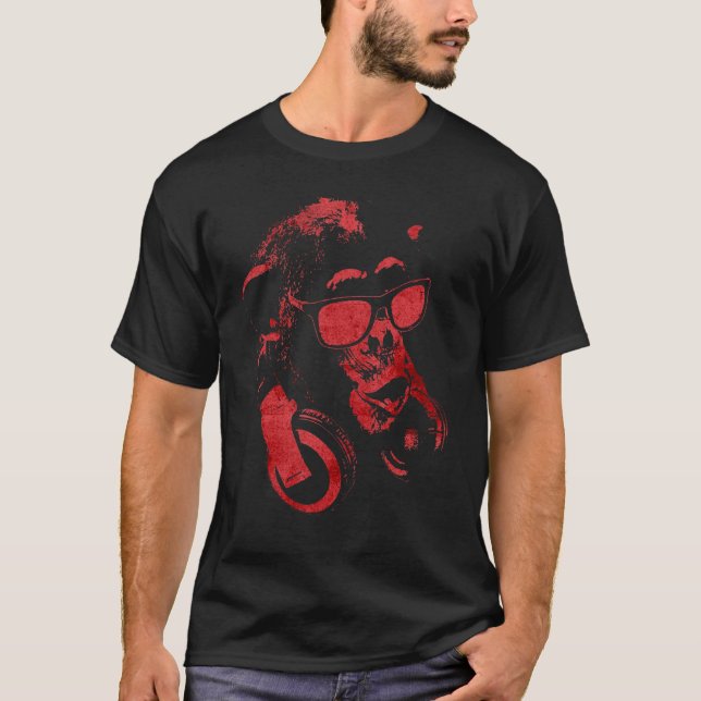 Monkey Chimp med solglasögon och hörlurar 5 T Shirt (Framsida)
