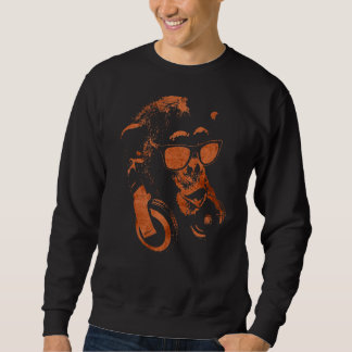 Monkey Chimp med solglasögon och hörlurar Lång Ärmad Tröja