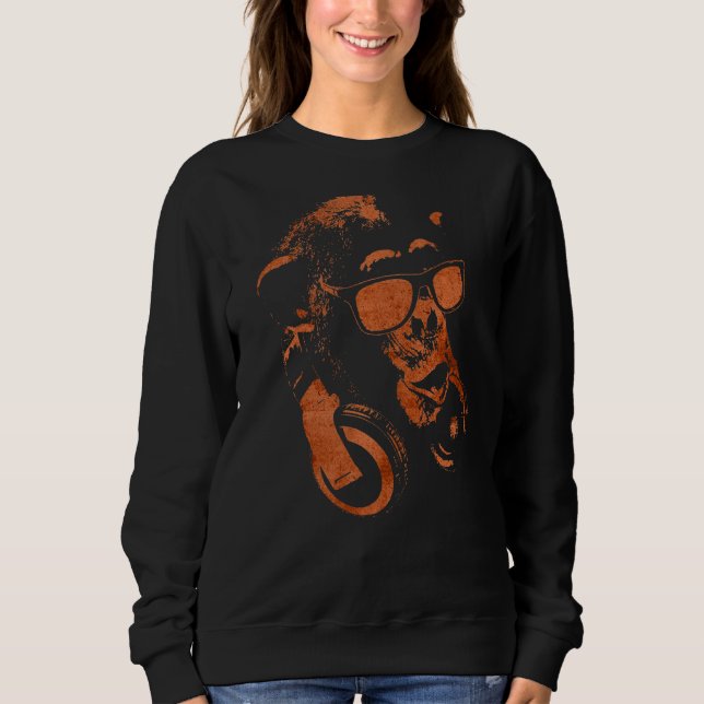 Monkey Chimp med solglasögon och hörlurar T Shirt (Framsida)