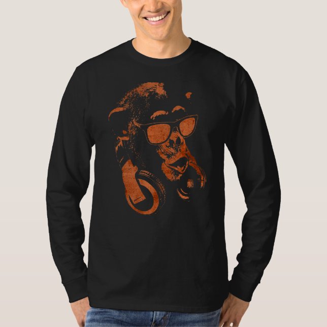 Monkey Chimp med solglasögon och hörlurar T Shirt (Framsida)