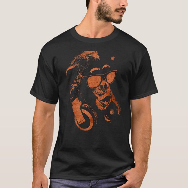 Monkey Chimp med solglasögon och hörlurar T Shirt (Framsida)