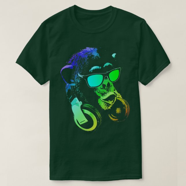 Monkey Chimp With Sunglasses And Headphones  T Shirt (Design framsida)