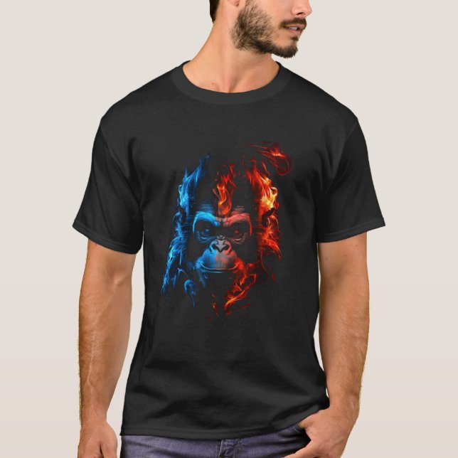 Monkey Chimpanzee Flames Cute Monkey Animal 1 T Shirt (Framsida)