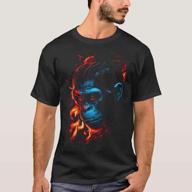Monkey Chimpanzee Flames Cute Monkey Animal T Shirt (Framsida)