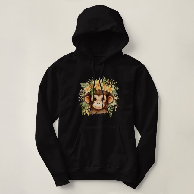 Monkey Chimpanzee Jungle Animal Boho Blommigt Ape  T Shirt (Design framsida)