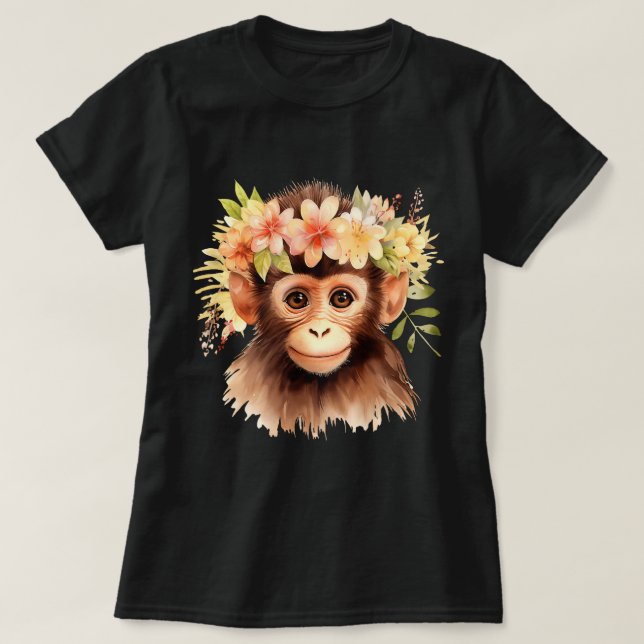 Monkey Chimpanzee Jungle Animal Boho Blommigt Ape  T Shirt (Design framsida)
