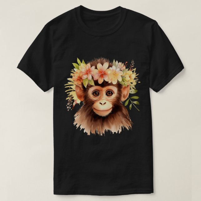 Monkey Chimpanzee Jungle Animal Boho Blommigt Ape  T Shirt (Design framsida)