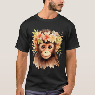 Monkey Chimpanzee Jungle Animal Boho Blommigt Ape  T Shirt
