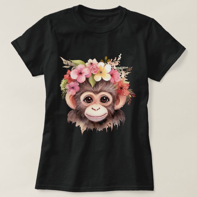 Monkey Chimpanzee Jungle Animal Boho Blommigt Ape T Shirt (Design framsida)