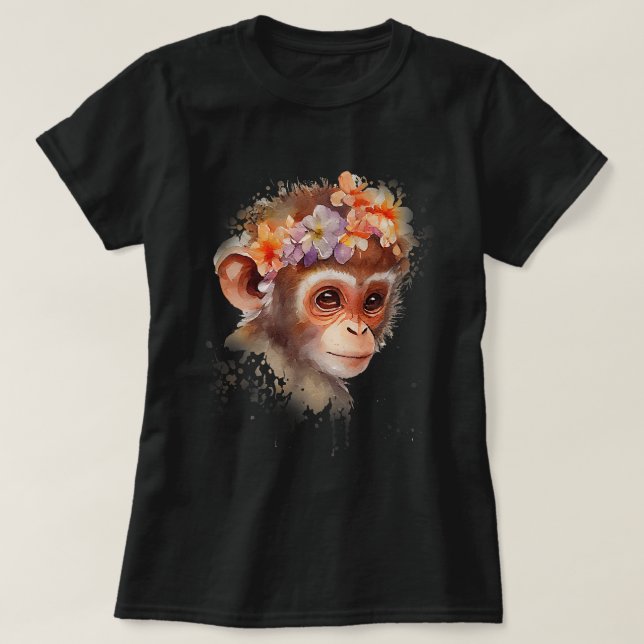 Monkey Chimpanzee Jungle Animal Boho Blommigt Ape  T Shirt (Design framsida)