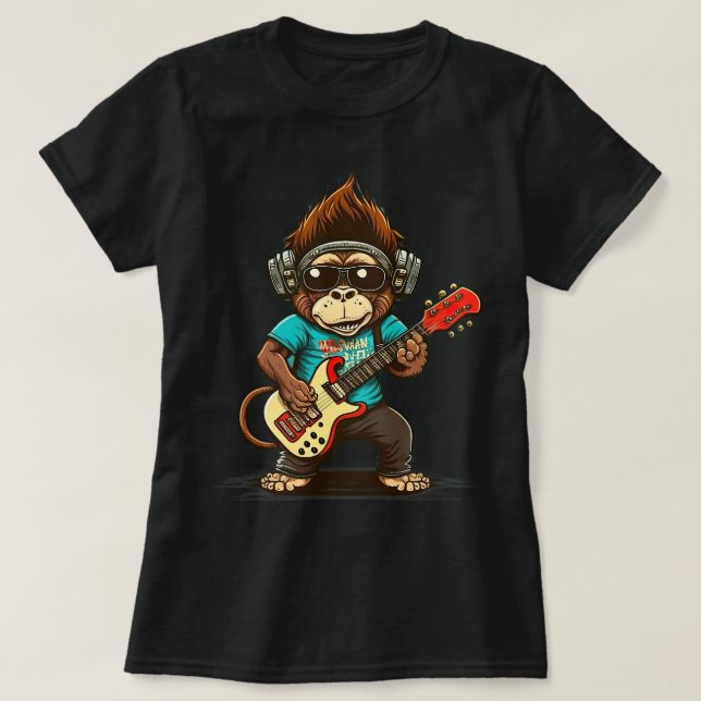 Monkey Chimpanzee spelar Acousitc Sten Guitar T Shirt (Design framsida)