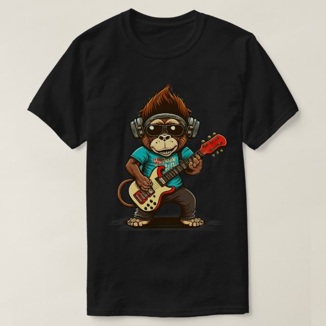 Monkey Chimpanzee spelar Acousitc Sten Guitar T Shirt (Design framsida)