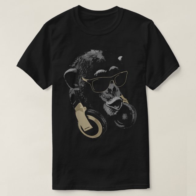 Monkey Chimpanzmed solglasögon och hörlurar T Shirt (Design framsida)