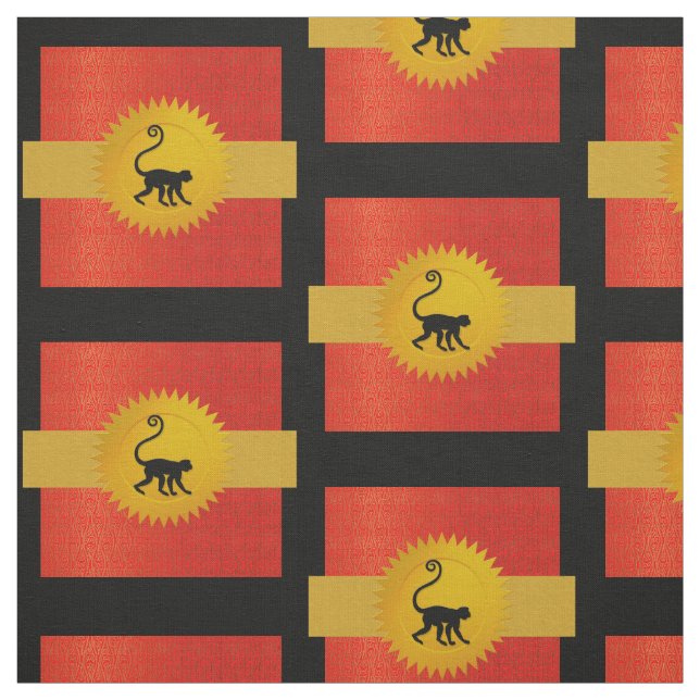 Monkey China Zodiac | Röd, Guld och svart Tyg (Provkarta)
