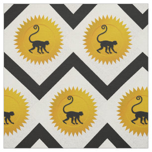 Monkey China Zodiac   Vit, Guld och svart Tyg