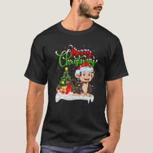 Monkey Chr för Lover-Julafton-belysning på apa T Shirt