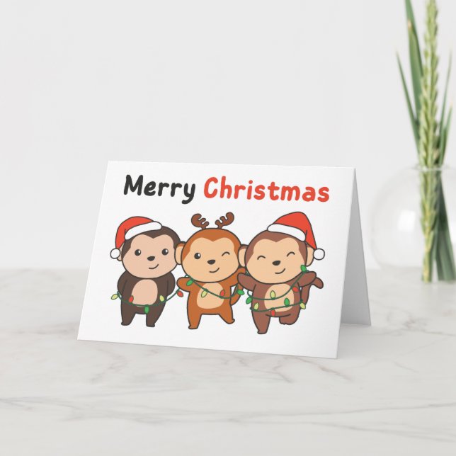 Monkey Christmas Animals Monkeys Merry Christmas H Helgkort (Framsida)
