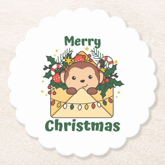 Monkey Christmas Letter Winter Animals Monkeys Underlägg Papper (Framsida)