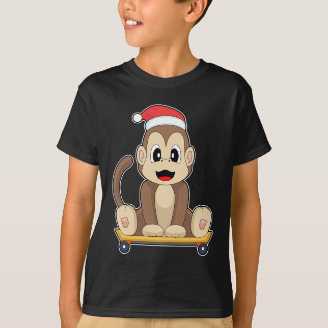Monkey Christmas Skateboard T Shirt (Framsida)