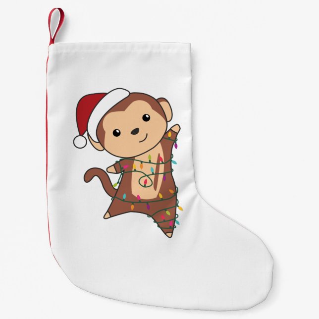Monkey Christmas Snow Winter Animals Monkeys Adult Liten Julstrumpa (Framsidan)