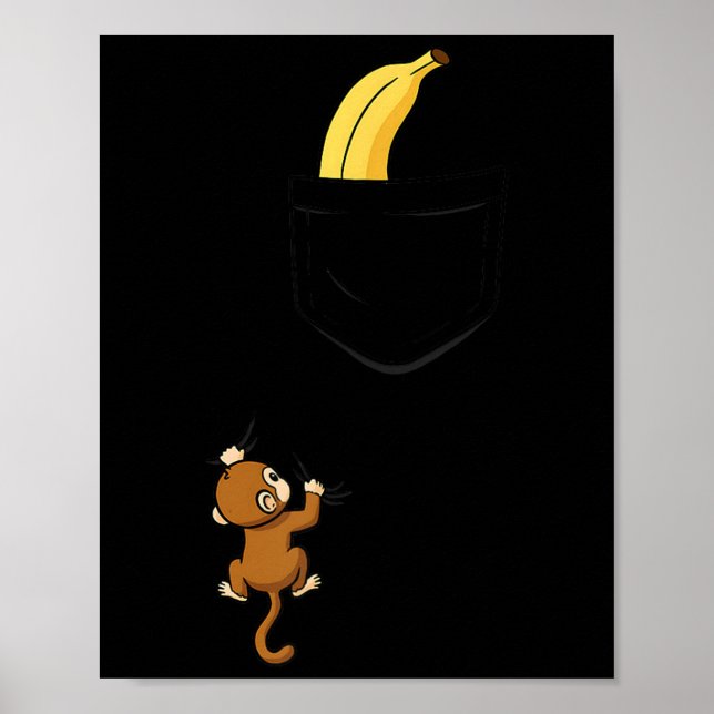 Monkey Climbs For Banana Funny Animal Cket Design  Poster (Framsidan)