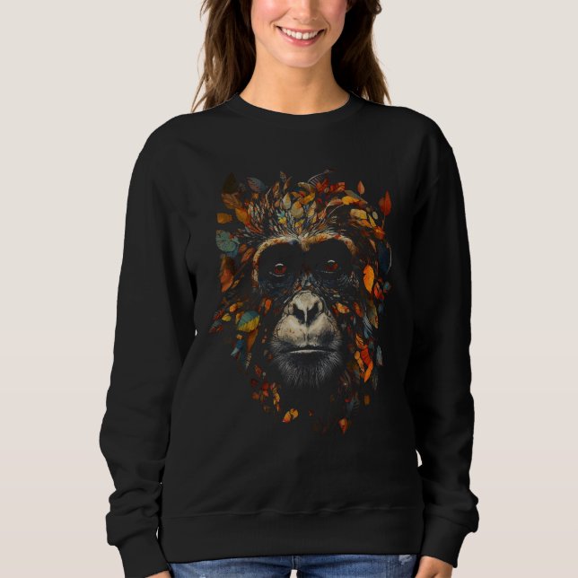 Monkey Colourful Autumn Art Jungle Zoo Artwork Mot T Shirt (Framsida)