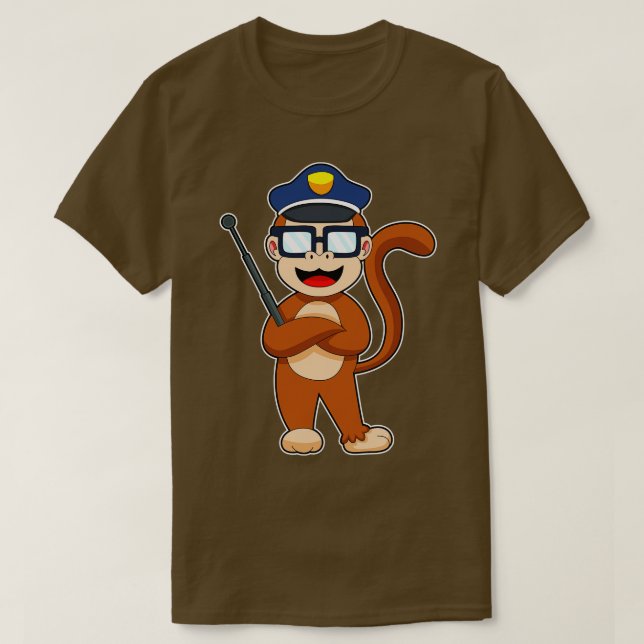 Monkey Cop Baton-polisen T Shirt (Design framsida)