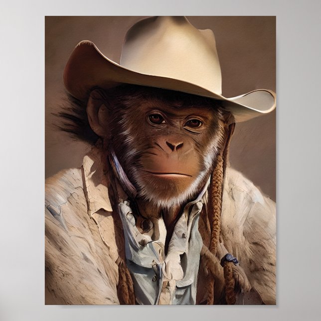 Monkey Cowboy Porträtt Poster (Framsidan)
