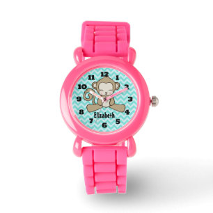 Monkey Cute & Kawaii på Blue Chevron-Personligen Armbandsur