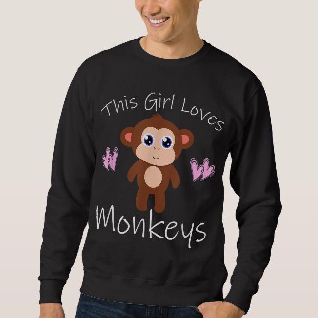 Monkey DENGIRL KÄRLEK MONKEYS Cute Gift Lång Ärmad Tröja (Framsida)