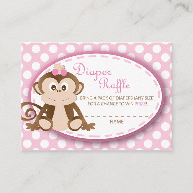 Monkey Diaper Raffle Biljett-Flicka Tilläggskort (Framsida)