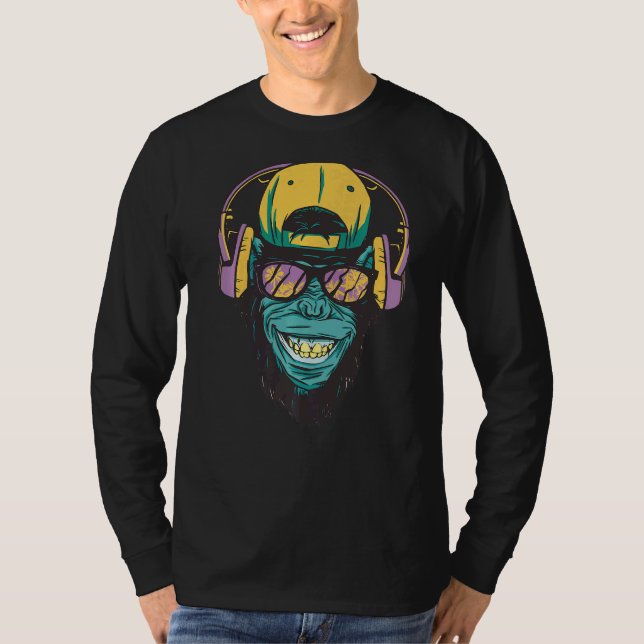 Monkey Dj Musician Monkey med hörlurar 1 T Shirt (Framsida)