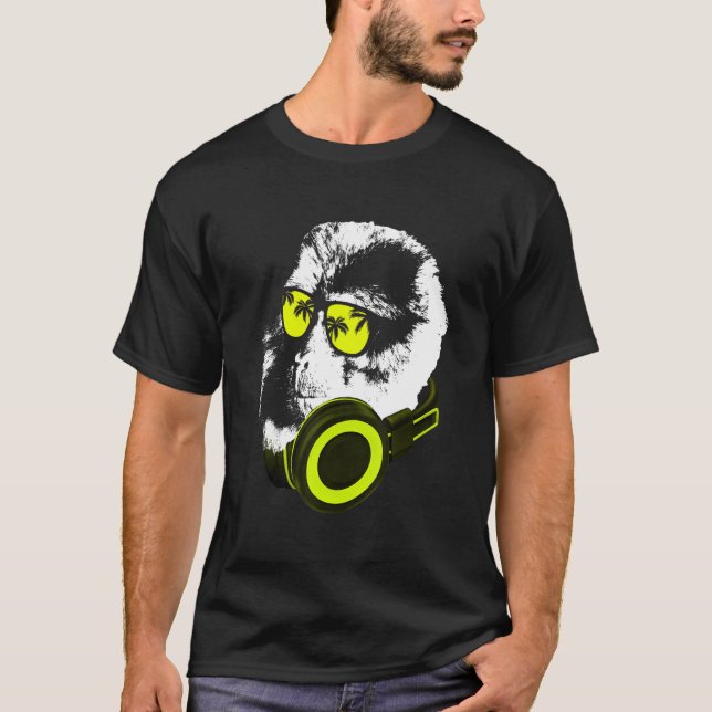 Monkey Dj With Headphones And Sunglasses  Party T Shirt (Framsida)
