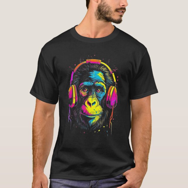 Monkey DJ with Headphones  Music Deejay Disc Jocke T Shirt (Framsida)